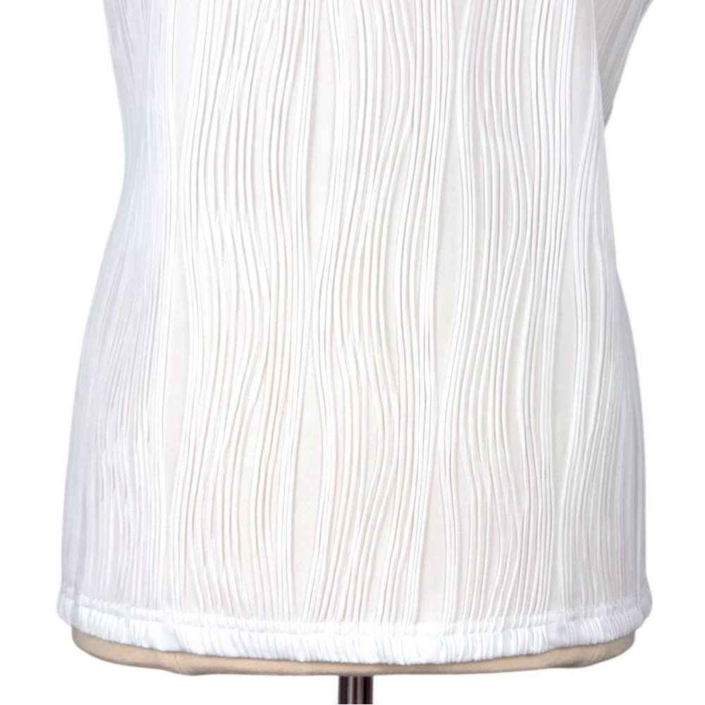 Moshu Amazon White Textured Semi Sheer Cap Sleeve Dressy Blouse - Picture 9 of 15